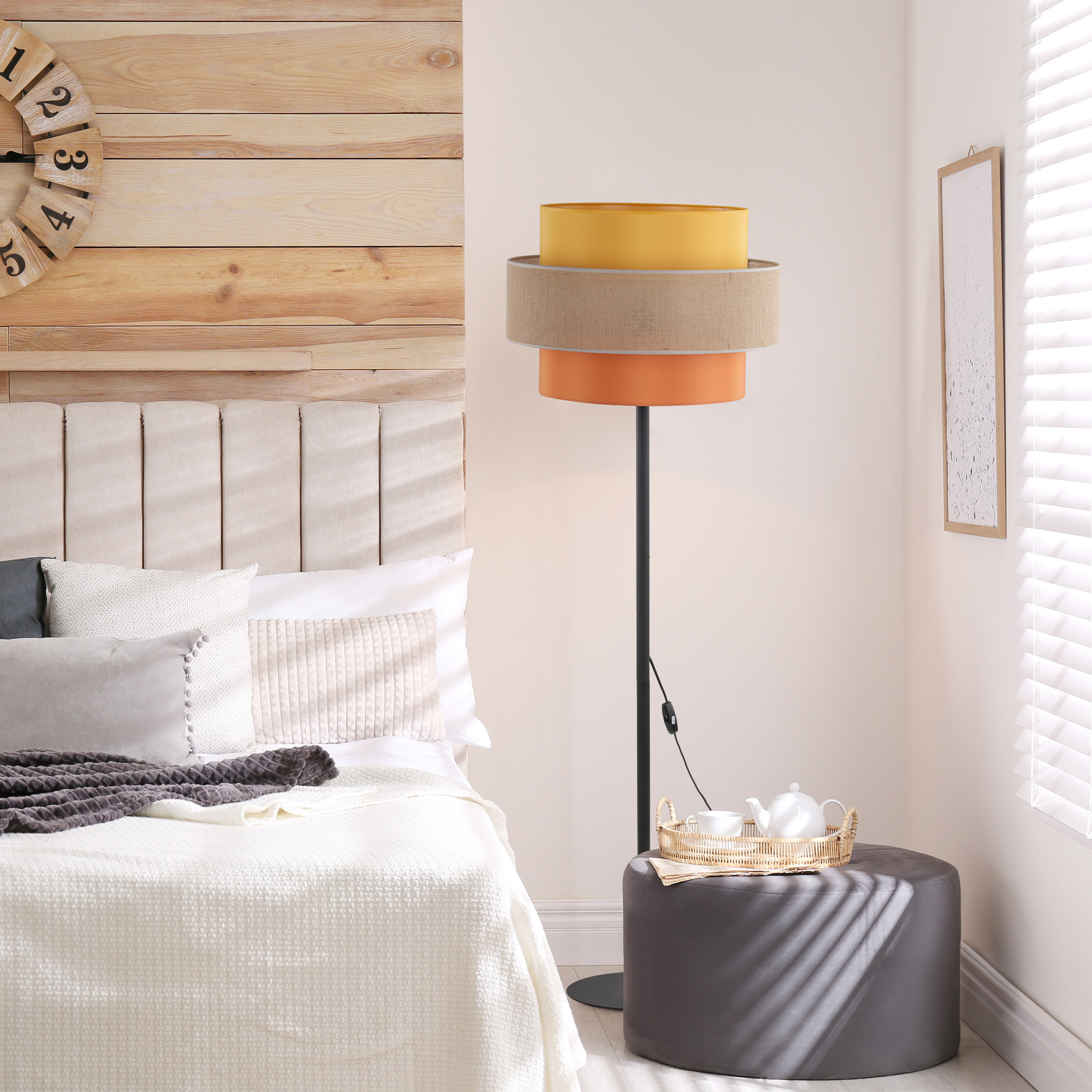 Comfortable bed with pillows in modern room interior Comfortable bed with pillows in modern room interior